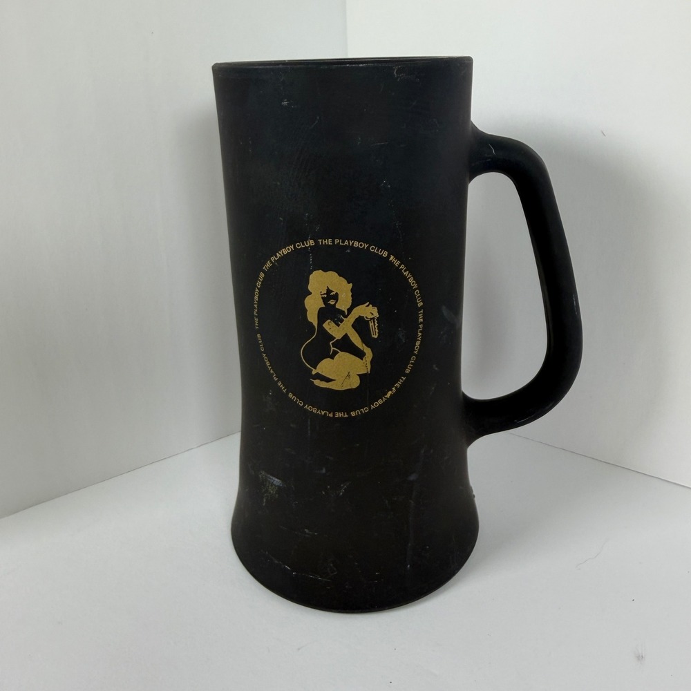 Vintage The Playboy Club Matte Black Ceramic Beer Stein Gold Bunny Logo Mug